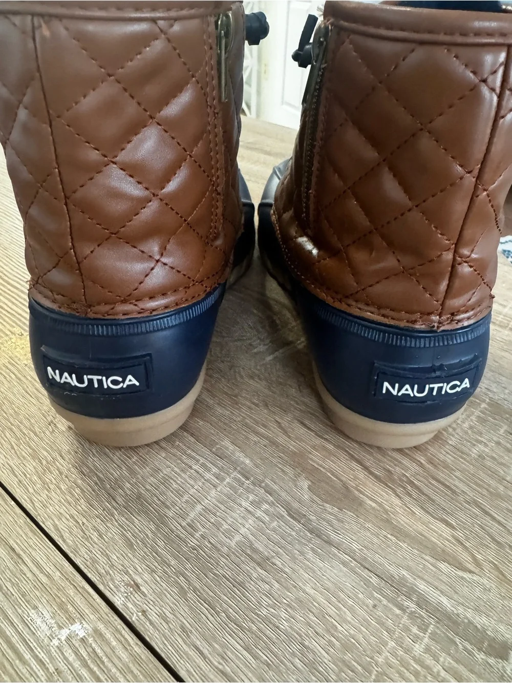 Nautica Dorsay Duck Boots Women’s Size 11 Brown Navy Quilted Rain Winter Zip